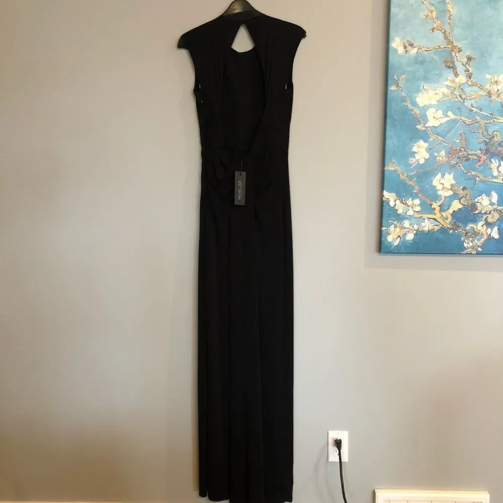 Rachel Zoe Amara Open Back High Slit Gown Dress Black 2 - Picture 3 of 10